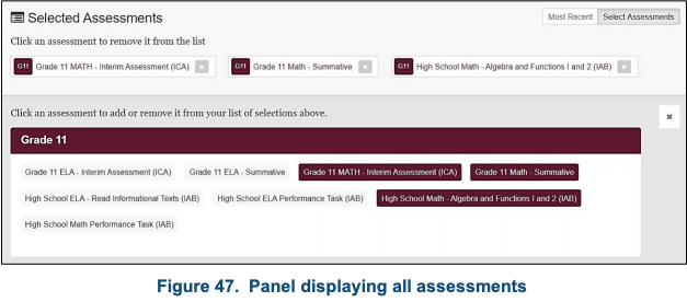 Screenshot of panel displaying assessments