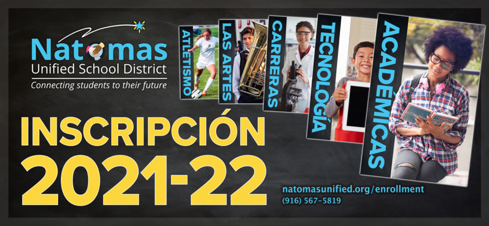 Natomas Unified School District Spanish Enrollment Banner for the 2021-22 school year