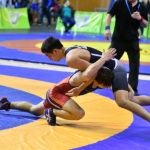 Orenburg, Russia - March 15-16, 2017: Boys compete in the sports wrestling at the Volga Federal District Championship in sports wrestling