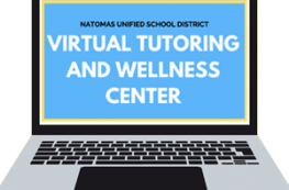 Laptop screen with text that says virtual tutoring and wellness center