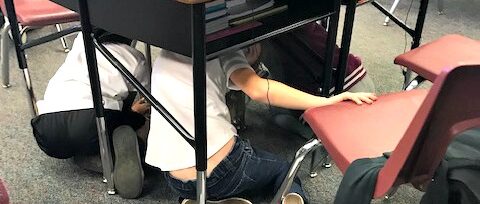 Earthquake drill involved these 2nd-graders