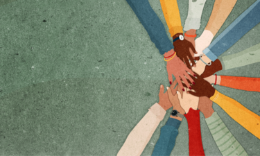 Group of arms and hands in a circle of multiethnic diverse people.People of different cultures. Cooperation trust help and support.Agreement between colleagues.Diversity people.Community